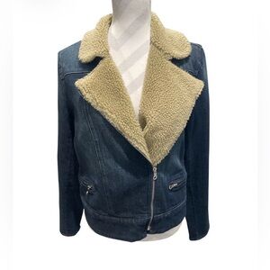 PAIGE Blue Denim Jacket with Cream Sherpa Lining Size Large